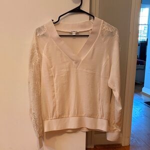 Express Cream Lace Sleeve Top